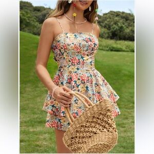 Unbranded women’s All Over Print Short Romper Sleeveless Jumpsuit Ruffle Dress